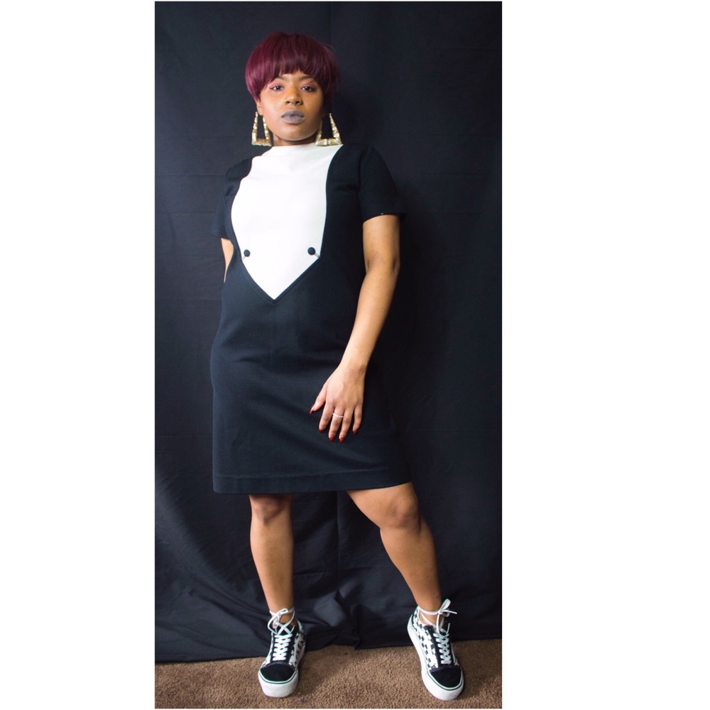 Twiggy Mod Tuxedo Vintage Dress